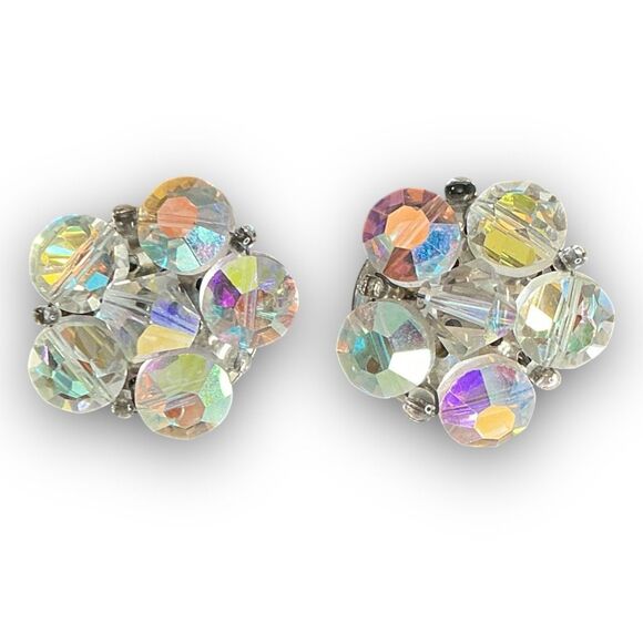 Vintage Classy Silver Toned Iridescent Aurora Borealis Beaded Crystal Cluster Cl - Picture 7 of 7